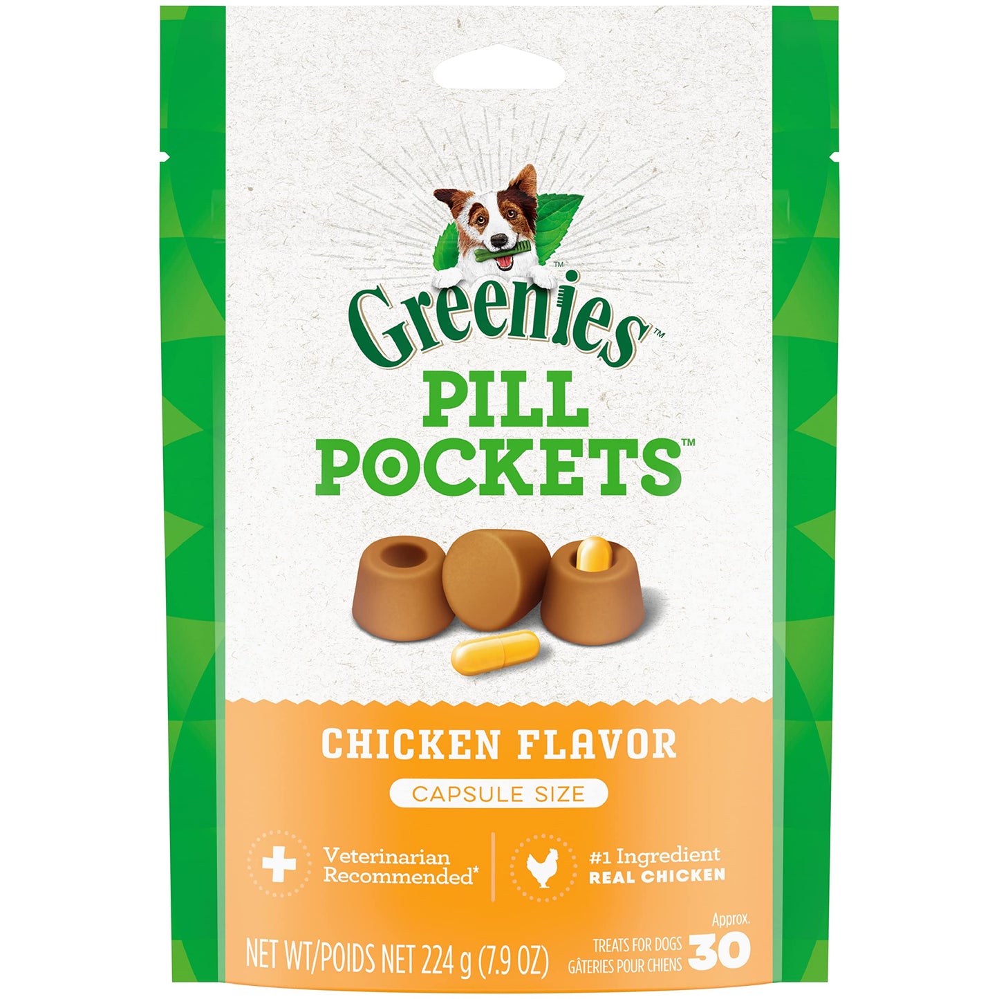 Greenies Pill Pockets – Chicken Flavor, Capsule Size (30 Treats)